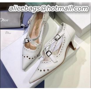 Good Looking Dior Teddy-D Cross Straps Pump in Brushed and Perforated Leather G20602 White 2020