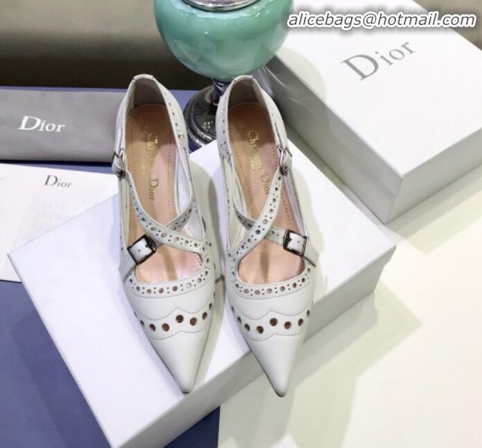 Good Looking Dior Teddy-D Cross Straps Pump in Brushed and Perforated Leather G20602 White 2020