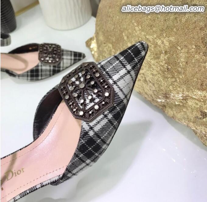 Famous Brand Dior Gang Charm Slingback Pump in Grey Tartan Fabric G20604 2020