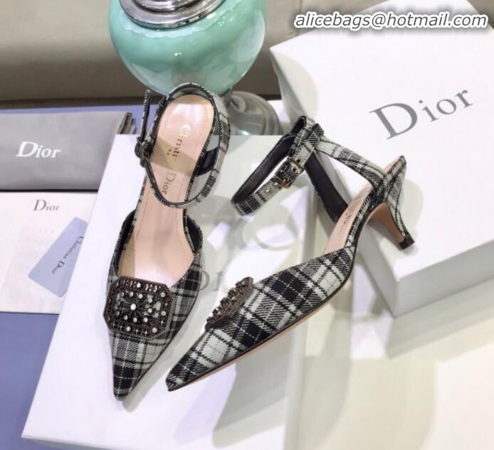 Famous Brand Dior Gang Charm Slingback Pump in Grey Tartan Fabric G20604 2020