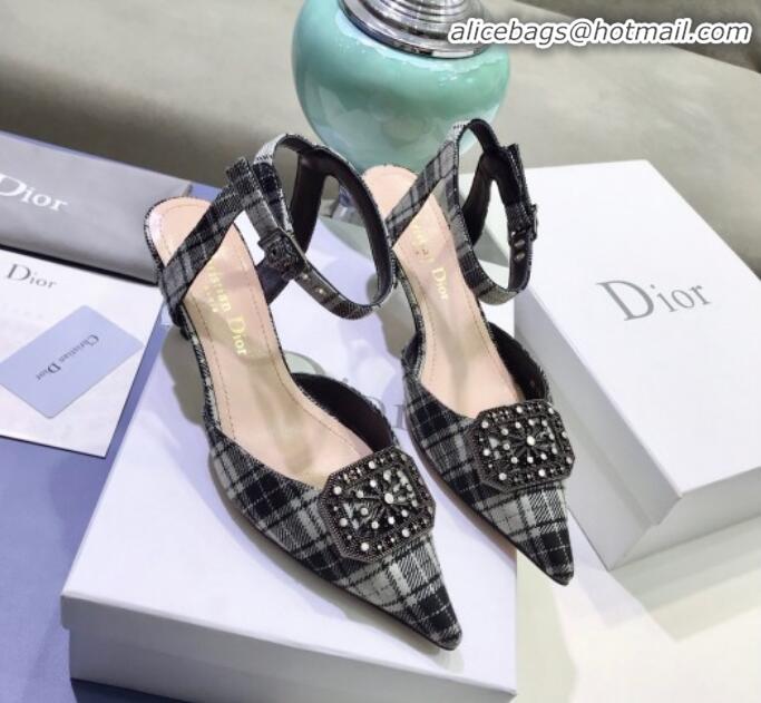 Famous Brand Dior Gang Charm Slingback Pump in Grey Tartan Fabric G20604 2020