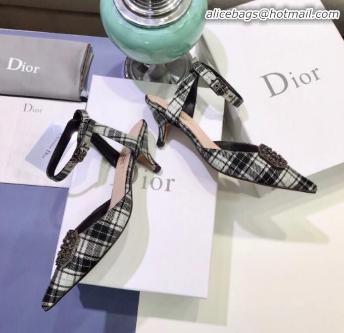 Famous Brand Dior Gang Charm Slingback Pump in Grey Tartan Fabric G20604 2020