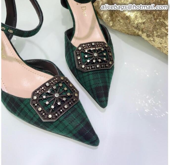 Hot Sale Dior Gang Charm Slingback Pump in Green Tartan Fabric G20605 2020