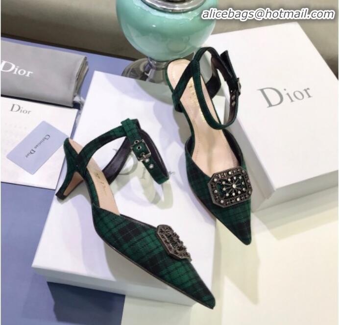 Hot Sale Dior Gang Charm Slingback Pump in Green Tartan Fabric G20605 2020