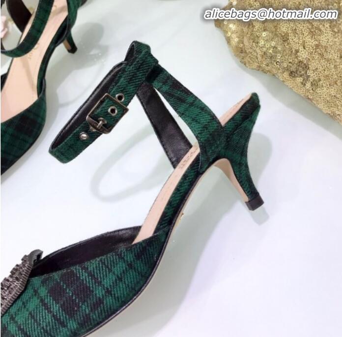 Hot Sale Dior Gang Charm Slingback Pump in Green Tartan Fabric G20605 2020