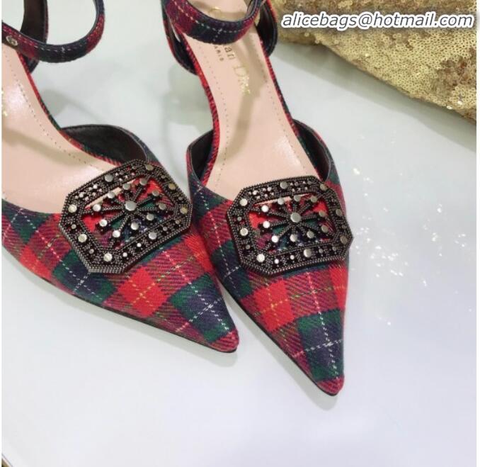 Lower Price Dior Gang Charm Slingback Pump in Red Tartan Fabric G20605 2020