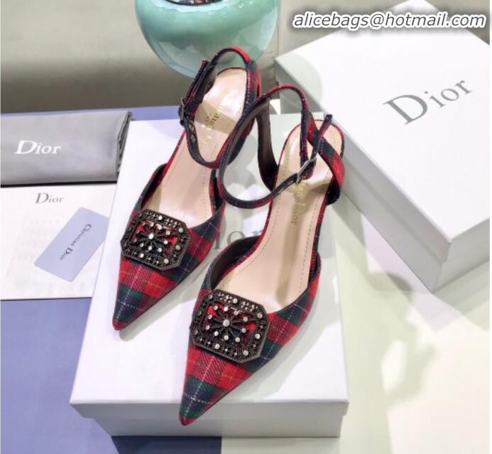 Lower Price Dior Gang Charm Slingback Pump in Red Tartan Fabric G20605 2020