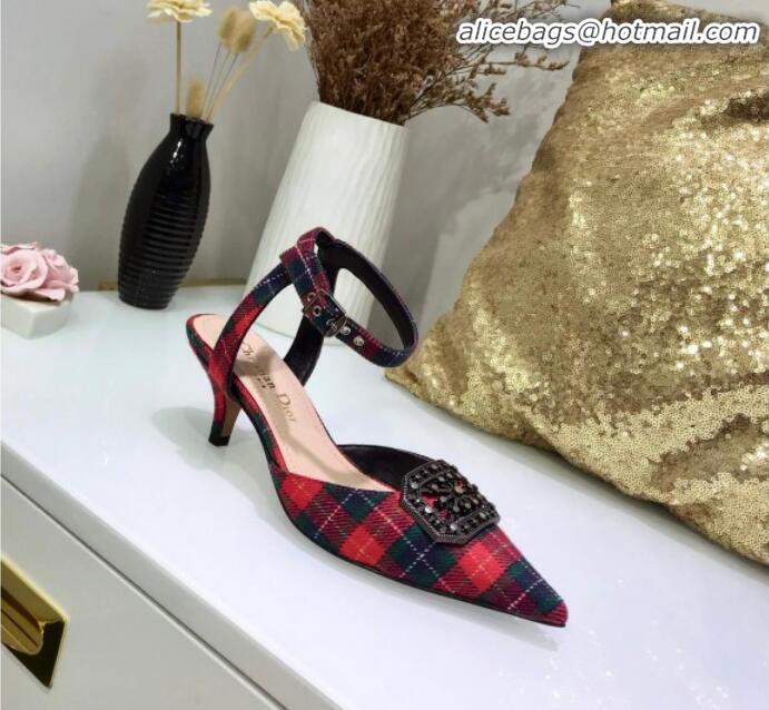 Lower Price Dior Gang Charm Slingback Pump in Red Tartan Fabric G20605 2020