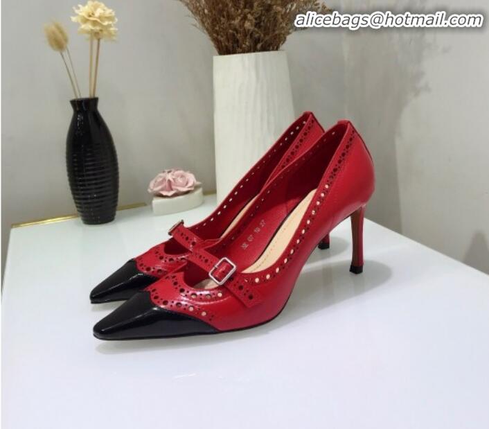 Discount Dior Spectadior Strap Pumps in Perforated Leather G21804 Red/Black 2020