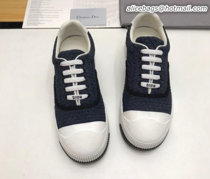 Top Quality Dior D-Smash Woven Calfskin Sneakers G21813 Navy Blue 2020