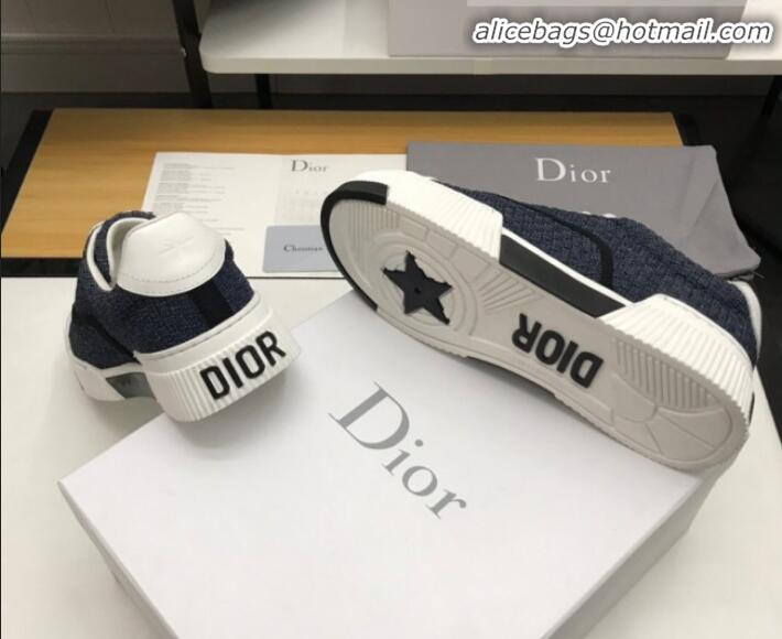 Top Quality Dior D-Smash Woven Calfskin Sneakers G21813 Navy Blue 2020