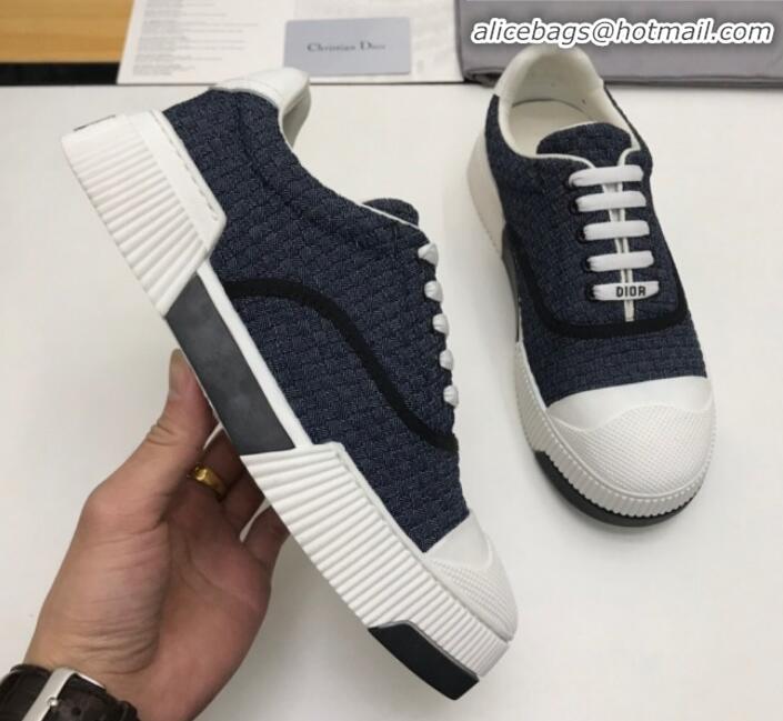 Top Quality Dior D-Smash Woven Calfskin Sneakers G21813 Navy Blue 2020