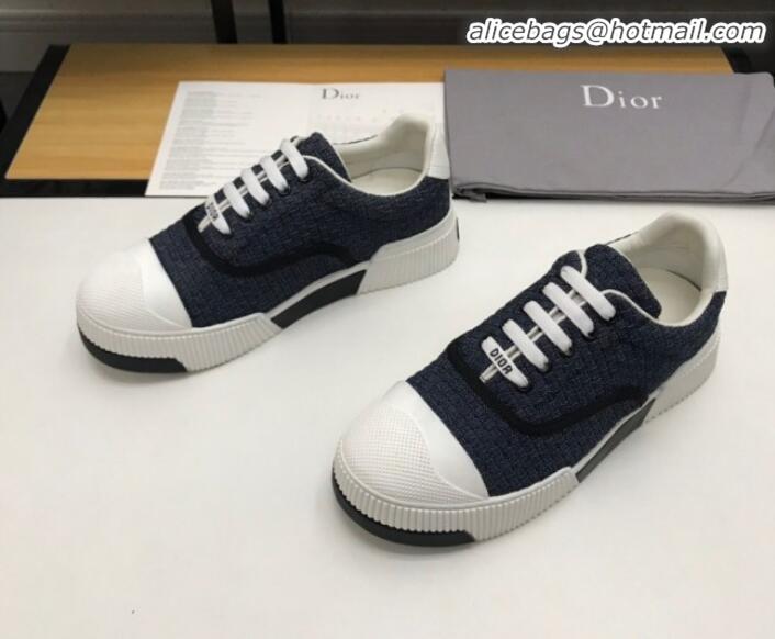 Top Quality Dior D-Smash Woven Calfskin Sneakers G21813 Navy Blue 2020