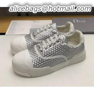 New Fashion Dior D-Smash Woven Calfskin Sneakers G21813 Silver 2020