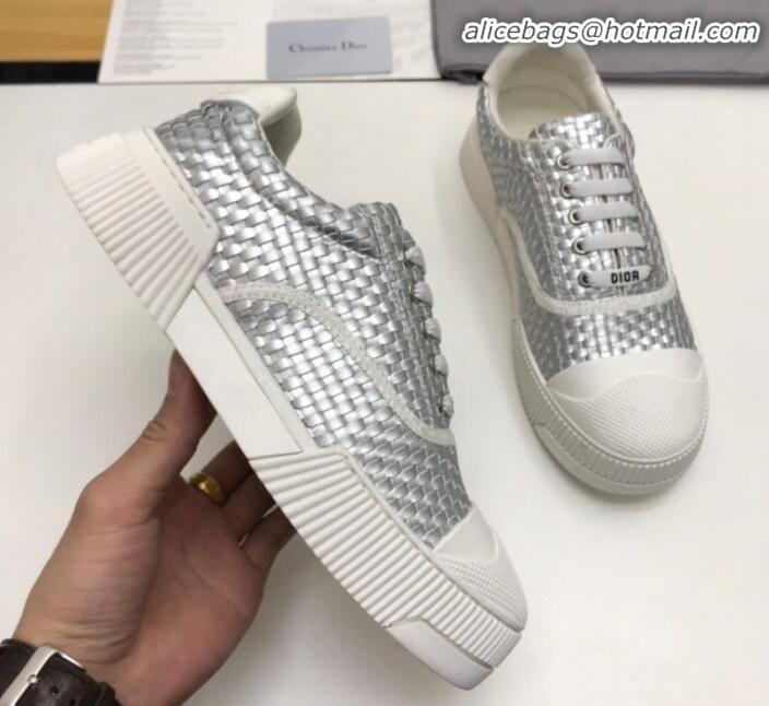 New Fashion Dior D-Smash Woven Calfskin Sneakers G21813 Silver 2020