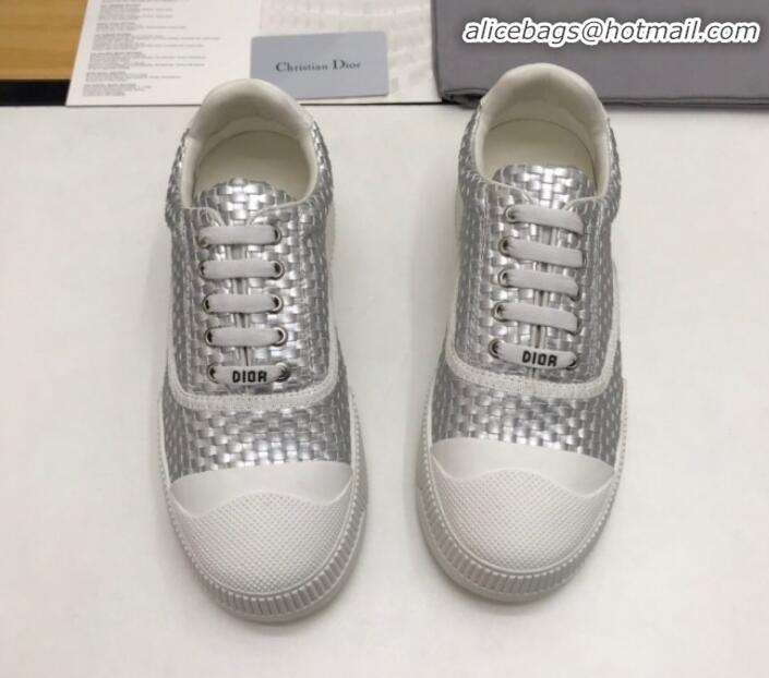 New Fashion Dior D-Smash Woven Calfskin Sneakers G21813 Silver 2020