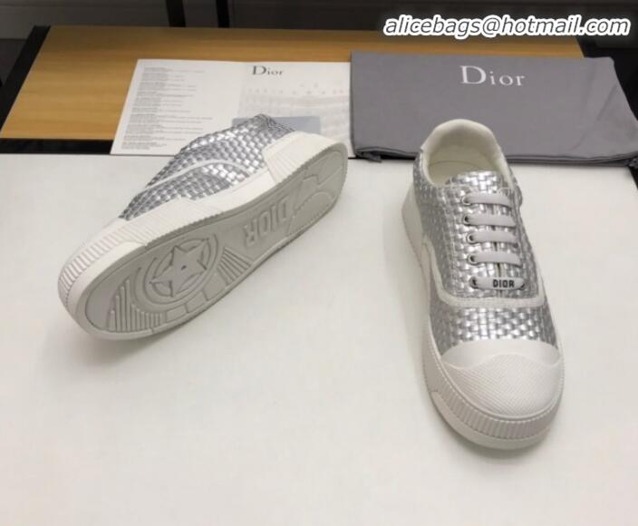 New Fashion Dior D-Smash Woven Calfskin Sneakers G21813 Silver 2020