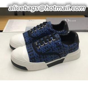 Best Price Dior D-Smash Woven Calfskin Sneakers G21819 Navy Blue 2020