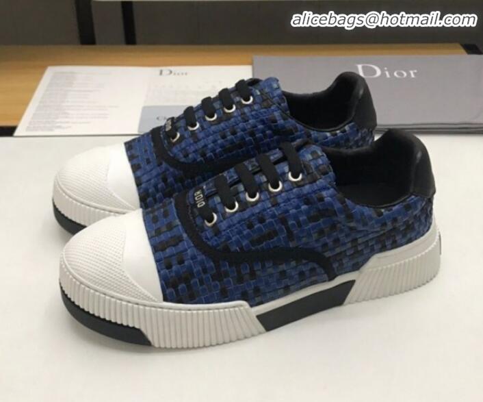 Best Price Dior D-Smash Woven Calfskin Sneakers G21819 Navy Blue 2020