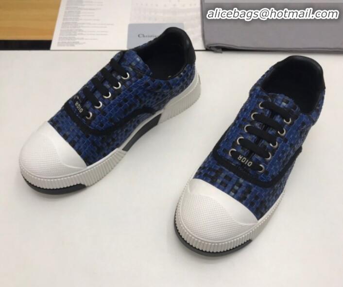 Best Price Dior D-Smash Woven Calfskin Sneakers G21819 Navy Blue 2020