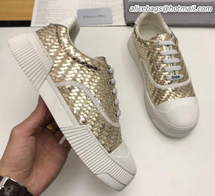 Good Quality Dior D-Smash Woven Calfskin Sneakers G21819 Gold 220