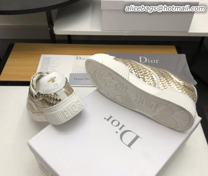 Good Quality Dior D-Smash Woven Calfskin Sneakers G21819 Gold 220