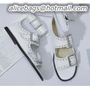 Fashion Dior Perforated Leather Buckle Strap Flat Sandals G22342 White 2020