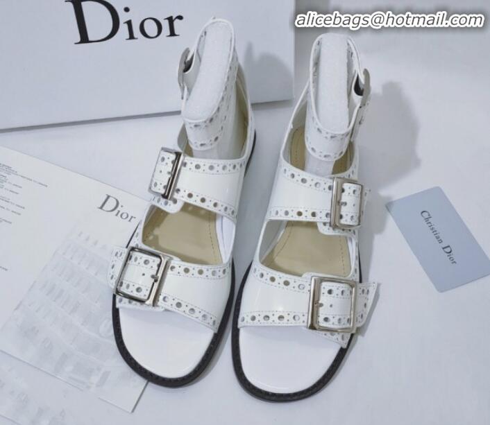 Fashion Dior Perforated Leather Buckle Strap Flat Sandals G22342 White 2020