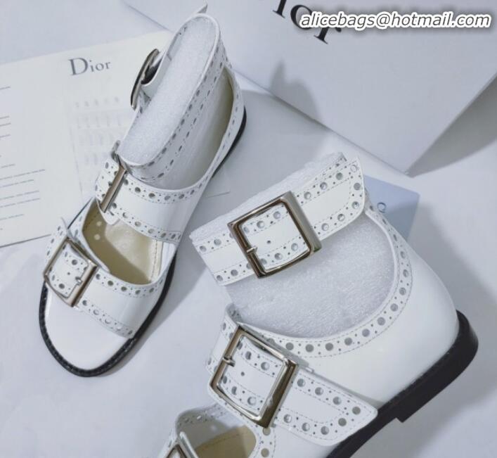 Fashion Dior Perforated Leather Buckle Strap Flat Sandals G22342 White 2020