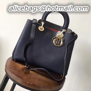 Best Quality Dior Diorissimo Bag in Original Grainy Leather CD0678 navy blue & Gold-Tone Metal