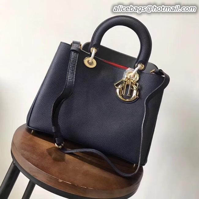 Best Quality Dior Diorissimo Bag in Original Grainy Leather CD0678 navy blue & Gold-Tone Metal