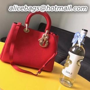 Pretty Style Dior Diorissimo Bag in Original Grainy Leather CD0678 red & Gold-Tone Metal