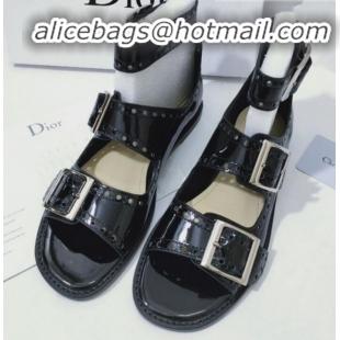 Affordable Price Dior Perforated Leather Buckle Strap Flat Sandals G22343 Black