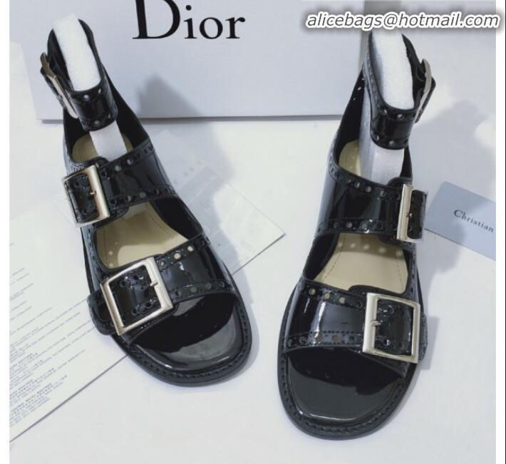 Affordable Price Dior Perforated Leather Buckle Strap Flat Sandals G22343 Black