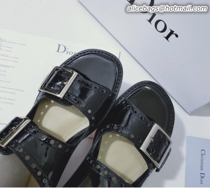 Affordable Price Dior Perforated Leather Buckle Strap Flat Sandals G22343 Black