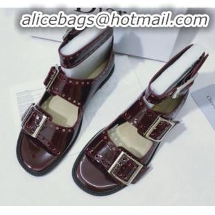 Best Price Dior Perforated Leather Buckle Strap Flat Sandals G22343 Burgundy