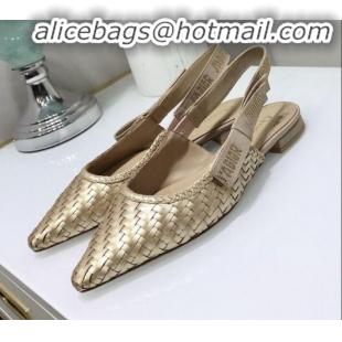 Reasonable Price Dior J'Adior Slingback Flat Pumps in Braided Metallic Gold Lambskin G23121 2020