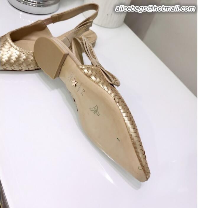 Reasonable Price Dior J'Adior Slingback Flat Pumps in Braided Metallic Gold Lambskin G23121 2020