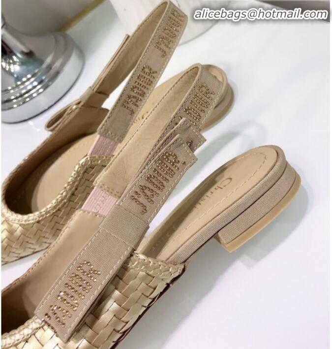 Reasonable Price Dior J'Adior Slingback Flat Pumps in Braided Metallic Gold Lambskin G23121 2020