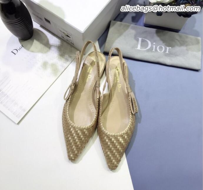 Reasonable Price Dior J'Adior Slingback Flat Pumps in Braided Metallic Gold Lambskin G23121 2020