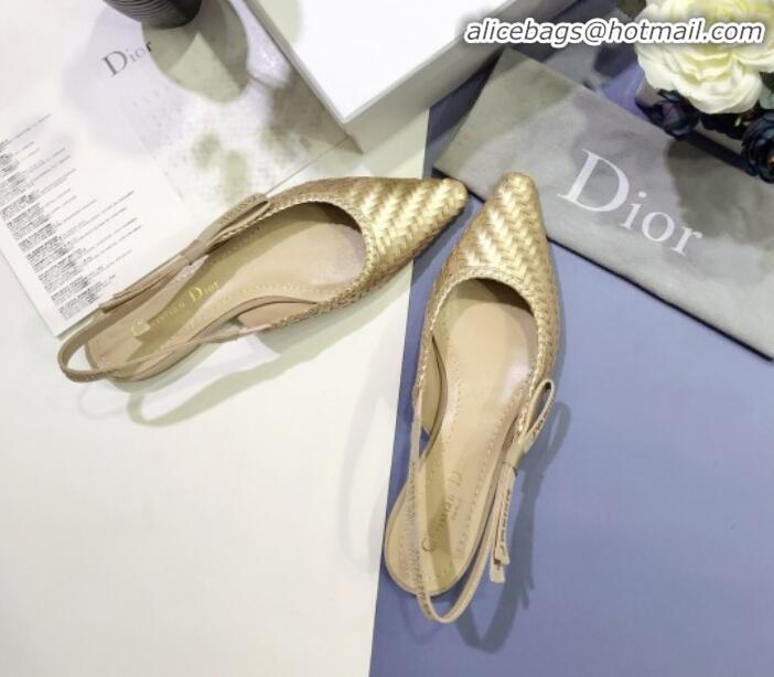 Reasonable Price Dior J'Adior Slingback Flat Pumps in Braided Metallic Gold Lambskin G23121 2020