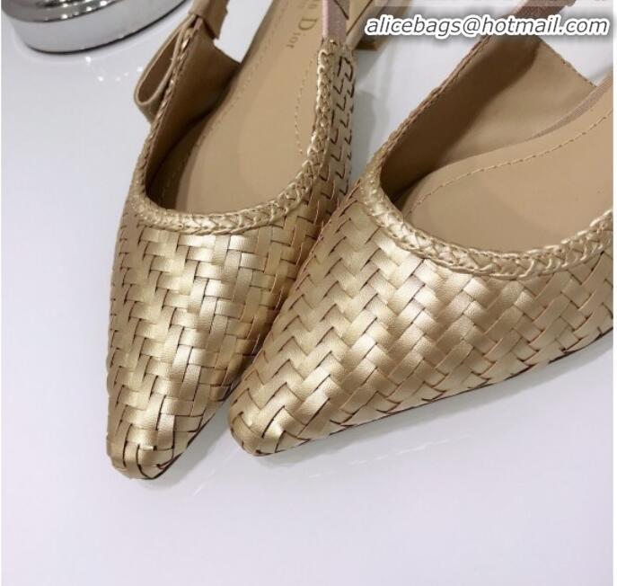 Reasonable Price Dior J'Adior Slingback Flat Pumps in Braided Metallic Gold Lambskin G23121 2020