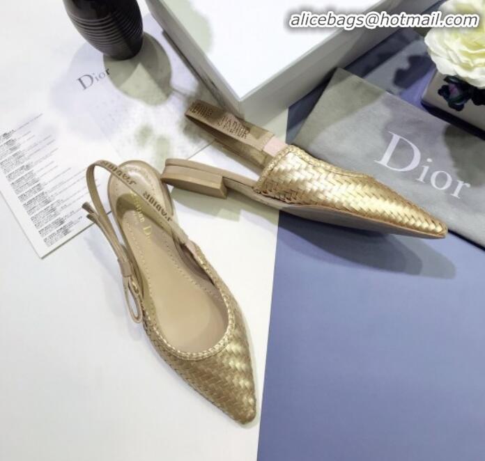 Reasonable Price Dior J'Adior Slingback Flat Pumps in Braided Metallic Gold Lambskin G23121 2020