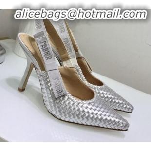 Low Price Dior J'Adior Slingback Flat Pumps in Braided Metallic Silver Lambskin G23122 2020