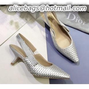 Discount Design Dior J'Adior Slingback Mid-Heel Pumps in Braided Metallic Silver G23123 2020