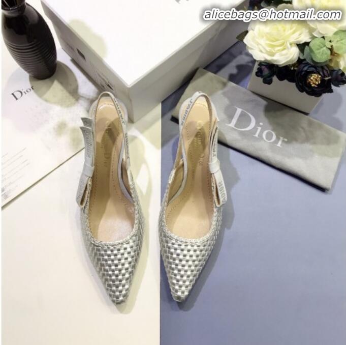 Discount Design Dior J'Adior Slingback Mid-Heel Pumps in Braided Metallic Silver G23123 2020