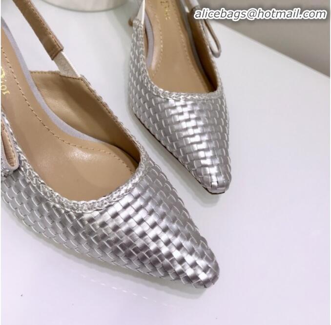 Discount Design Dior J'Adior Slingback Mid-Heel Pumps in Braided Metallic Silver G23123 2020