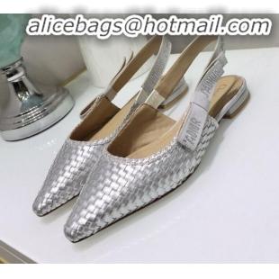 Low Cost Dior J'Adior Slingback Flat Pumps in Braided Metallic Silver Lambskin G23124 2020