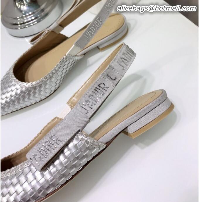 Low Cost Dior J'Adior Slingback Flat Pumps in Braided Metallic Silver Lambskin G23124 2020