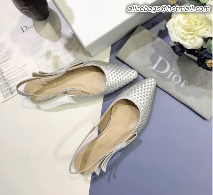 Low Cost Dior J'Adior Slingback Flat Pumps in Braided Metallic Silver Lambskin G23124 2020